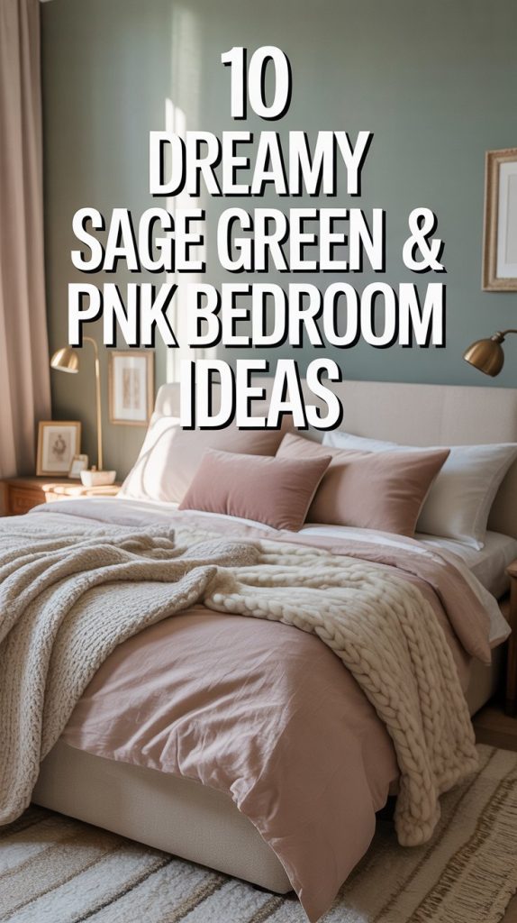 sage green and pink bedroom